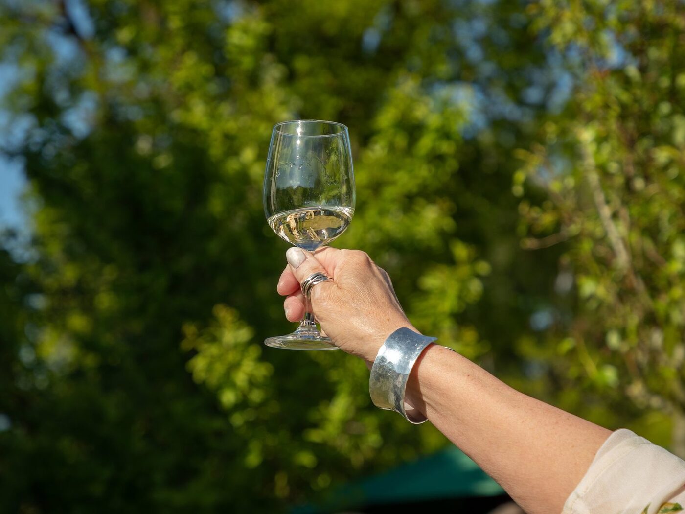 Iemand heft buiten het glas op de overledene, bij een klein afscheid